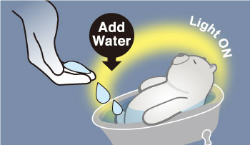 注入水后，接触到小动物背部的感应器将会自动发光。