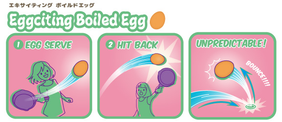 (1) Use the skillet to pass the egg over to the other player.(2) Hit the egg back and see how long you can keep it up for!* The egg shape makes the ball bounce unpredictably!